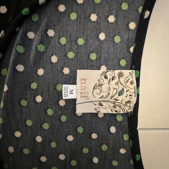 NAIF WOMENS NAVY/GREEN/WHITE POLKA DOT SHORT SLEEVE TOP SIZE MEDIUM - Picture 11 of 12